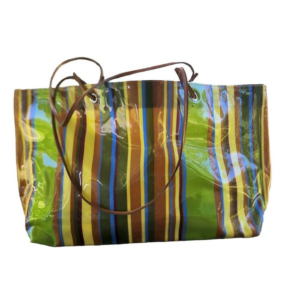 Marshall Fields Bag RARE Striped Vinyl 1970s-80s Colorful Shopping / Beach Bag - Picture 1 of 8